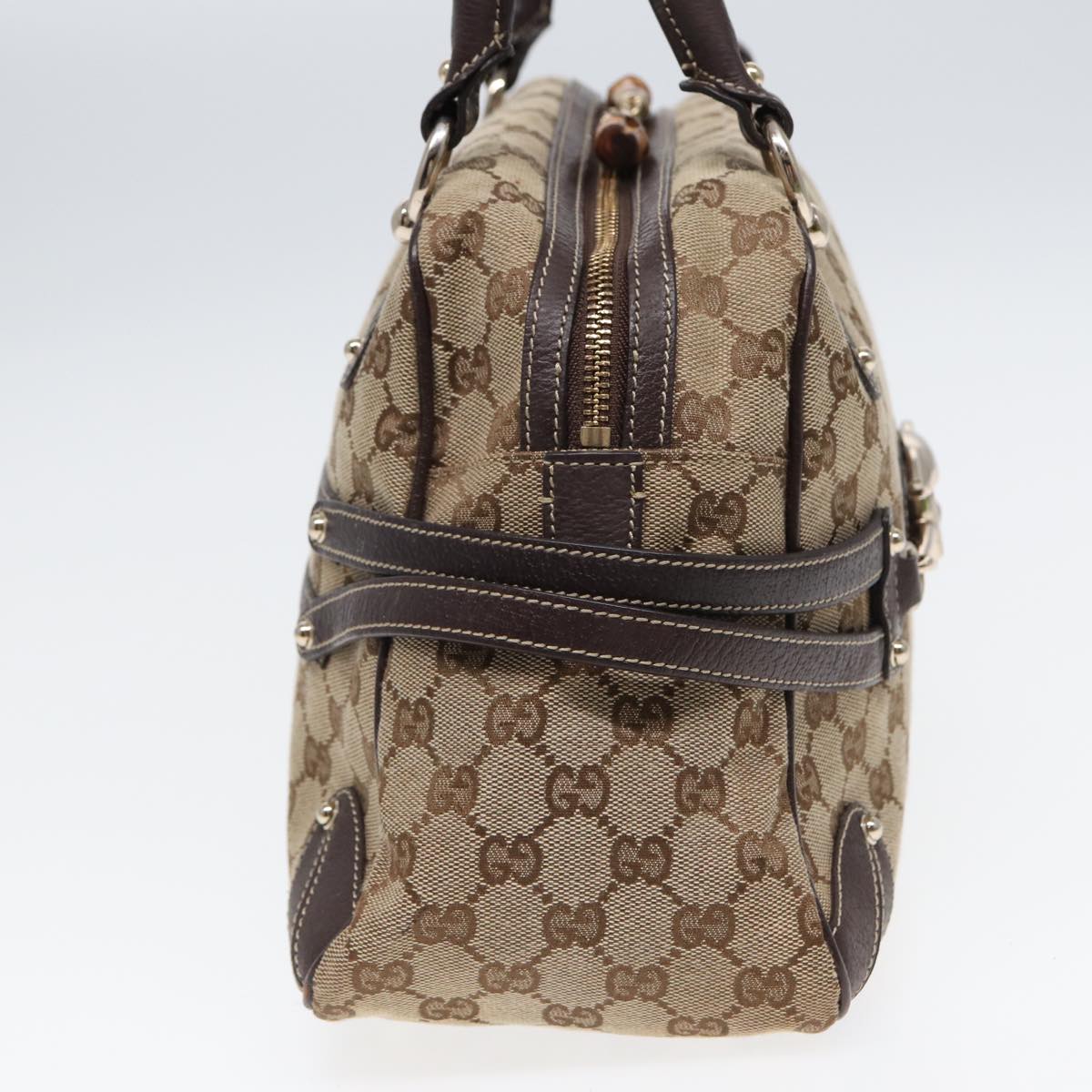 GUCCI Horsebit GG Canvas Boston Bag Beige 159398 Auth mr355