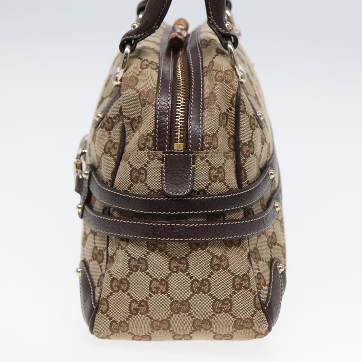 GUCCI Horsebit GG Canvas Boston Bag Beige 159398 Auth mr355