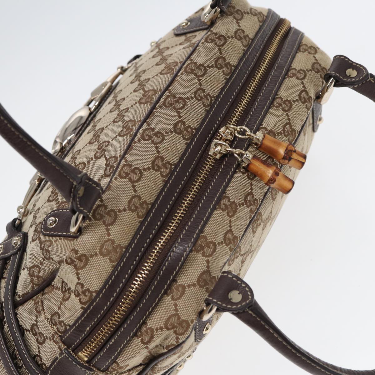 GUCCI Horsebit GG Canvas Boston Bag Beige 159398 Auth mr355