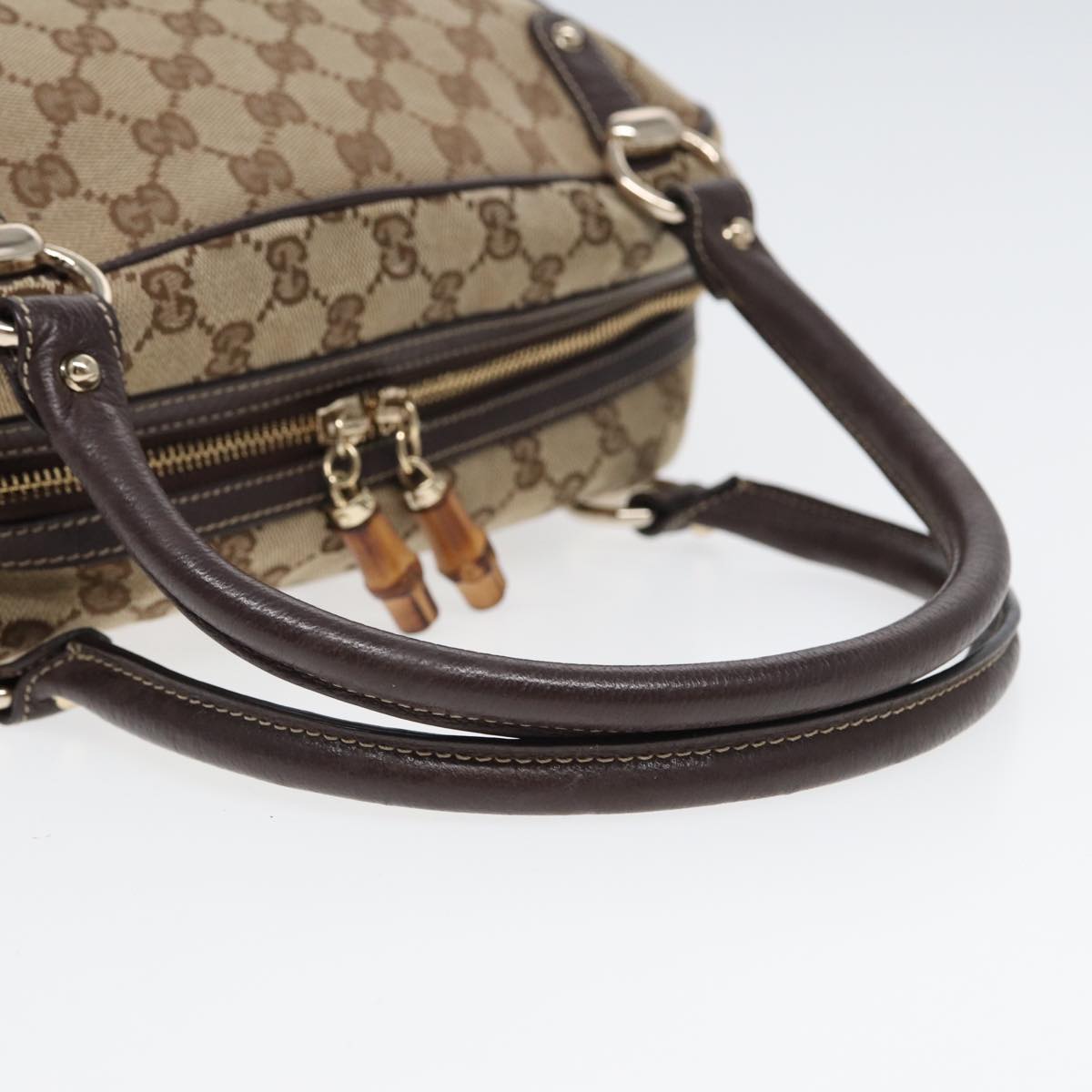 GUCCI Horsebit GG Canvas Boston Bag Beige 159398 Auth mr355