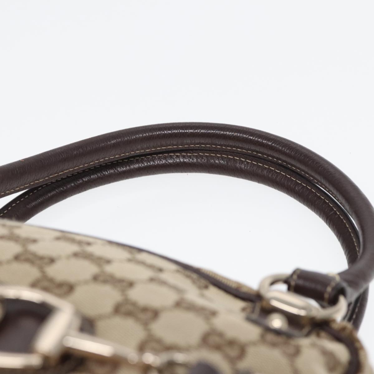 GUCCI Horsebit GG Canvas Boston Bag Beige 159398 Auth mr355