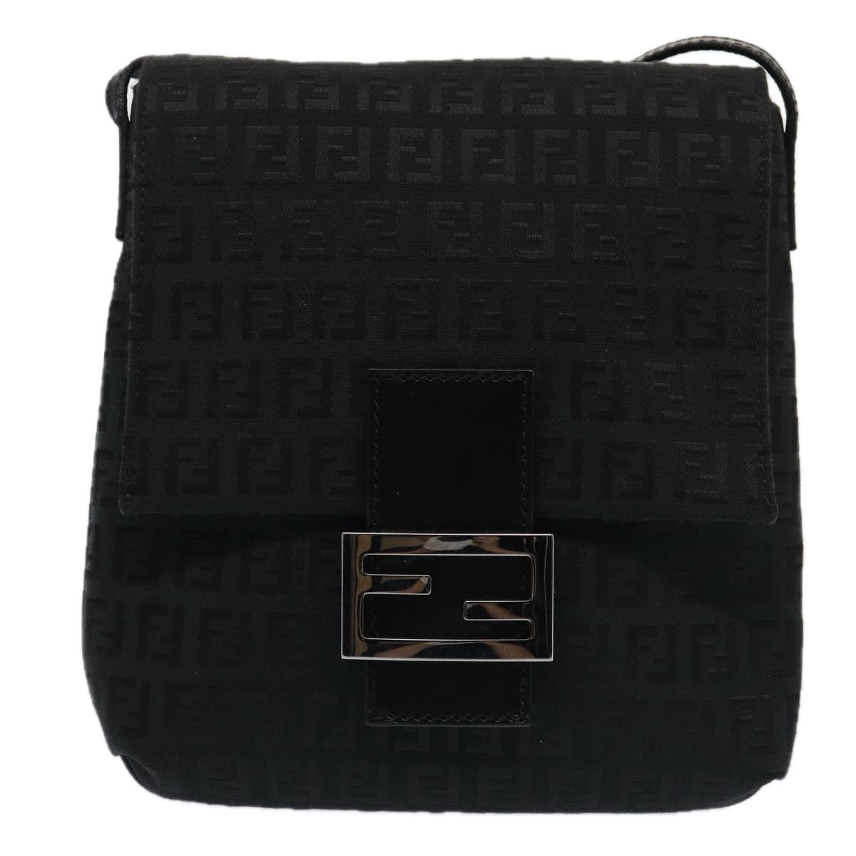 FENDI Zucchino Canvas Mamma Shoulder Bag Black Auth mr359