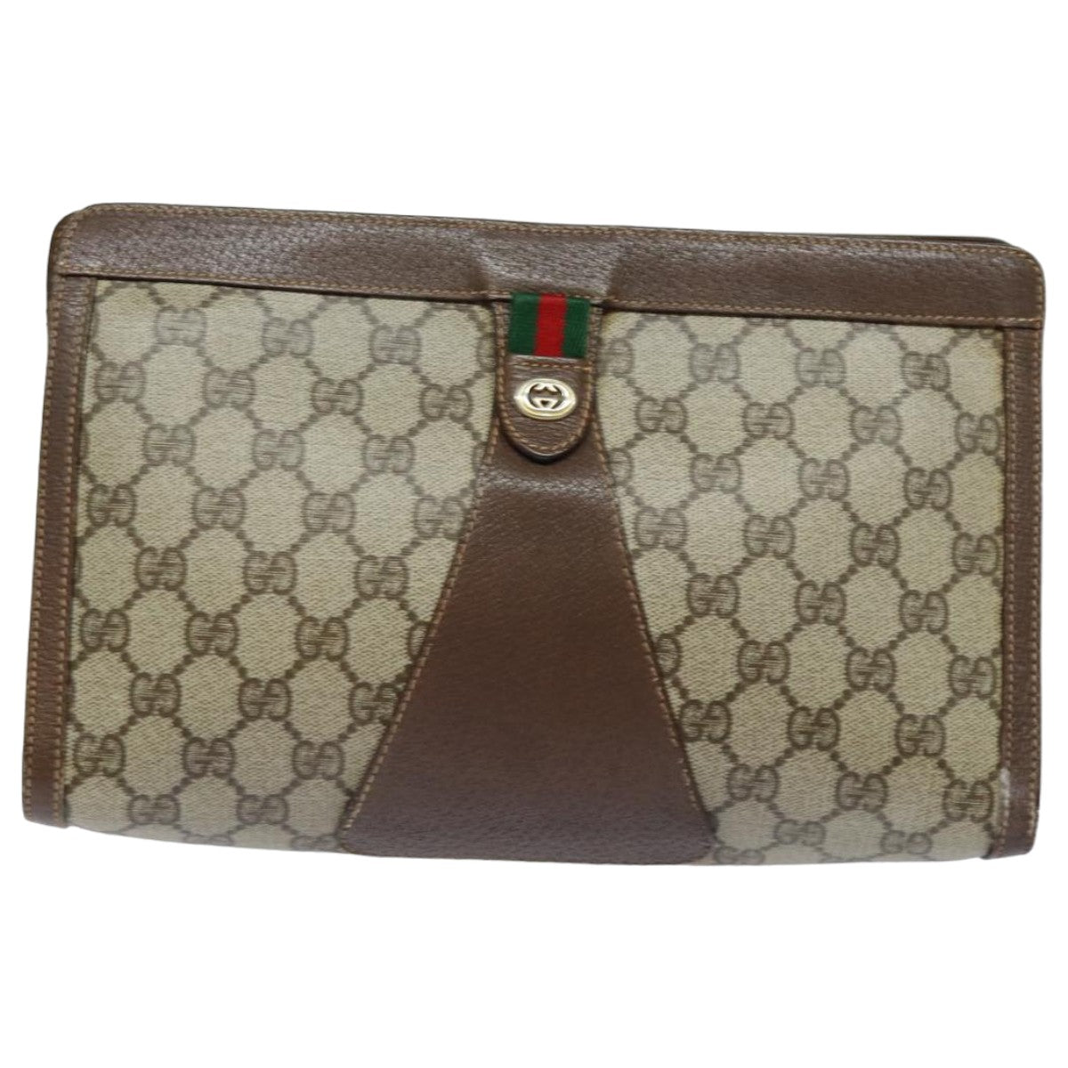 GUCCI GG Supreme Web Sherry Line Clutch Bag PVC Beige Red 156 01 033 Auth mr361