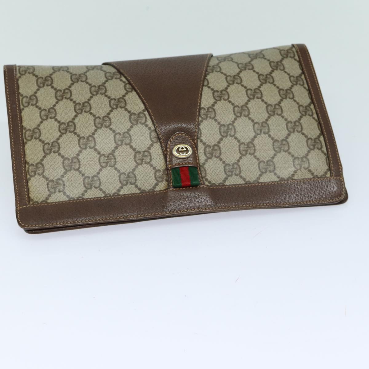 GUCCI GG Supreme Web Sherry Line Clutch Bag PVC Beige Red 156 01 033 Auth mr361