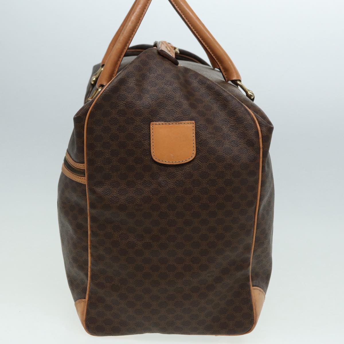 CELINE Macadam Canvas Boston Bag PVC Leather Brown Auth mr364