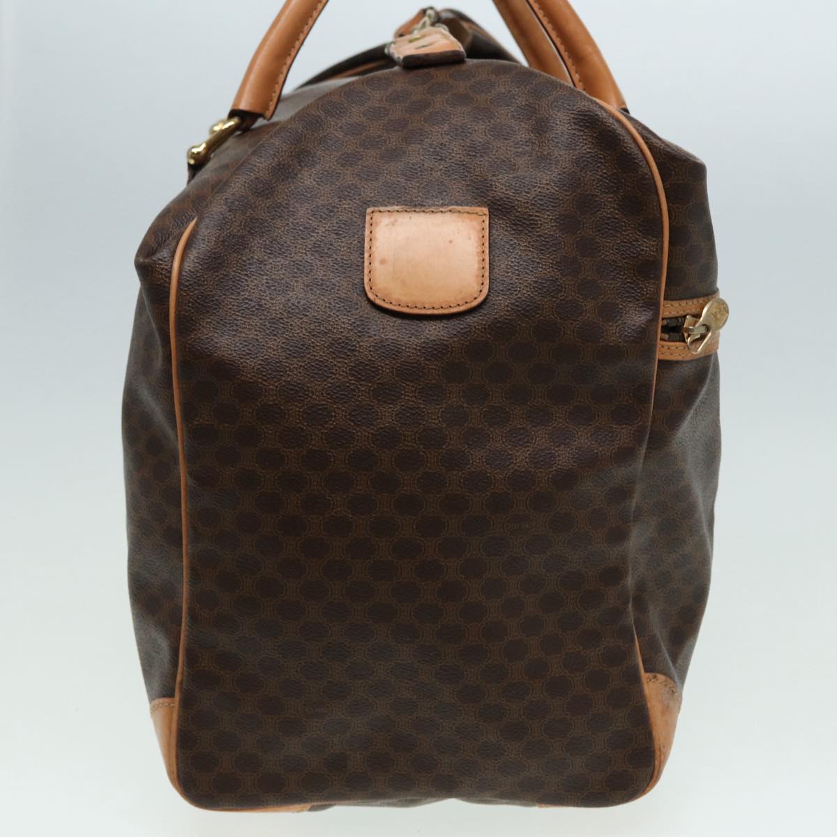 CELINE Macadam Canvas Boston Bag PVC Leather Brown Auth mr364