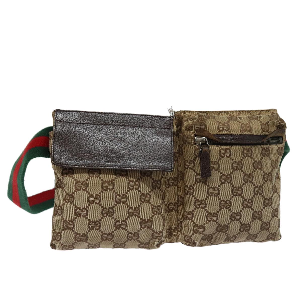 GUCCI GG Canvas Web Sherry Line Waist bag Beige 28566 Auth mr366