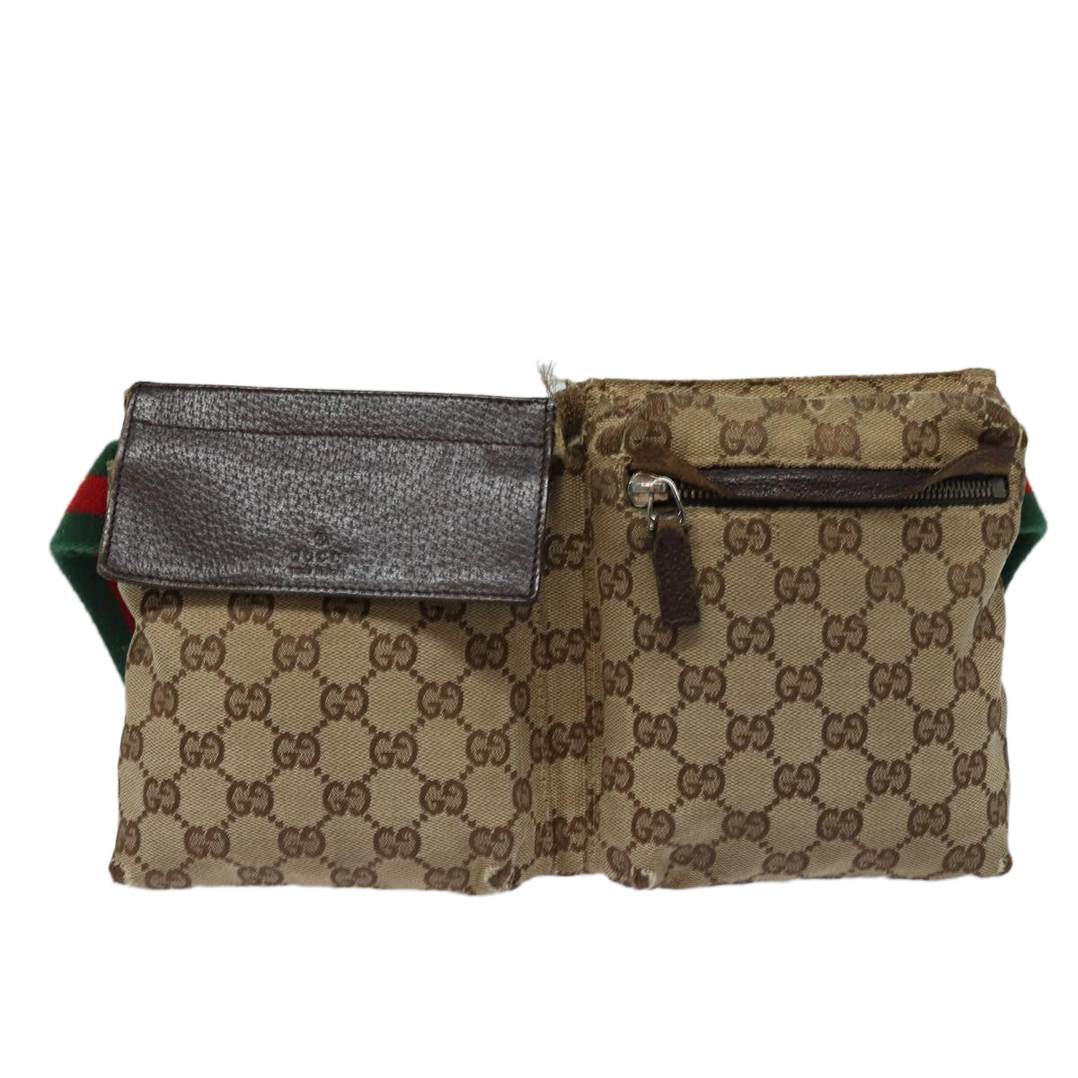 GUCCI GG Canvas Web Sherry Line Waist bag Beige 28566 Auth mr366