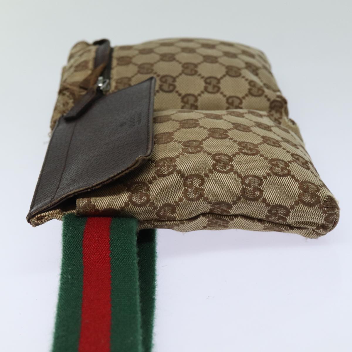 GUCCI GG Canvas Web Sherry Line Waist bag Beige 28566 Auth mr366