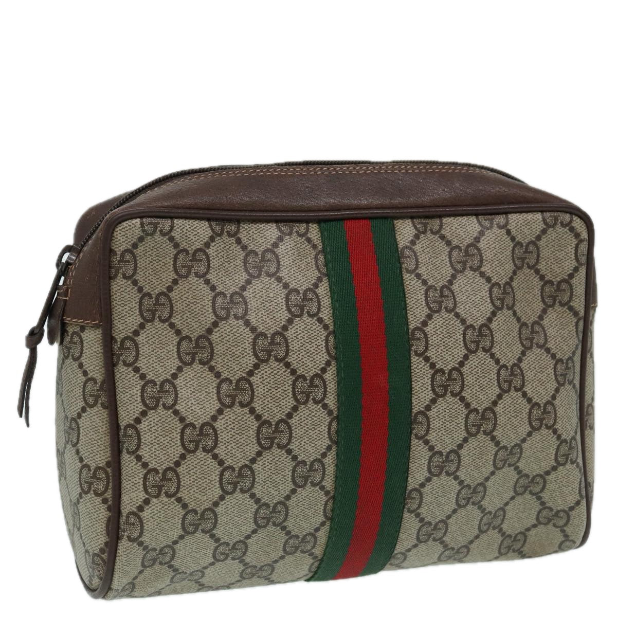 GUCCI GG Supreme Web Sherry Line Clutch Bag PVC Beige Auth mr369