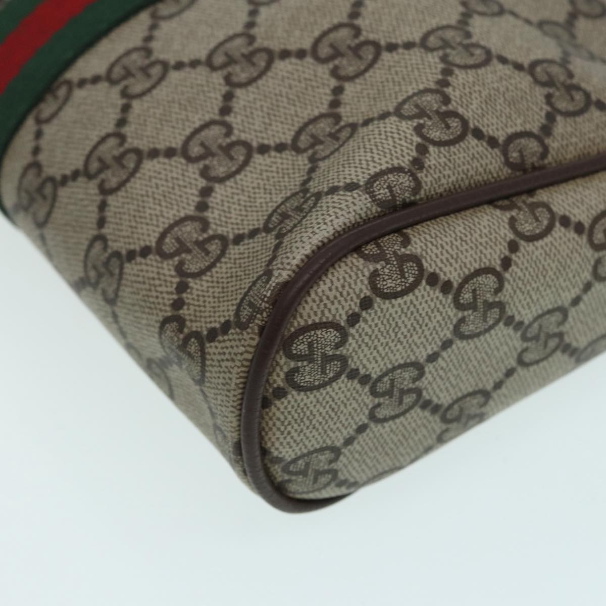 GUCCI GG Supreme Web Sherry Line Clutch Bag PVC Beige Auth mr369