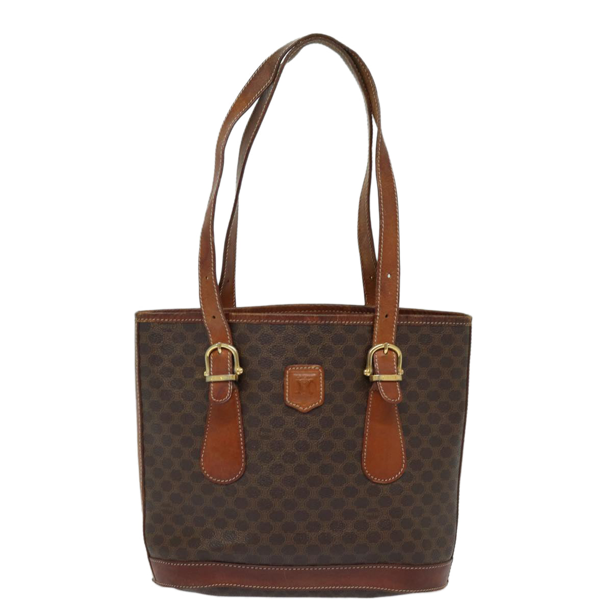 CELINE Macadam Canvas Tote Bag PVC Leather Brown Auth mr371