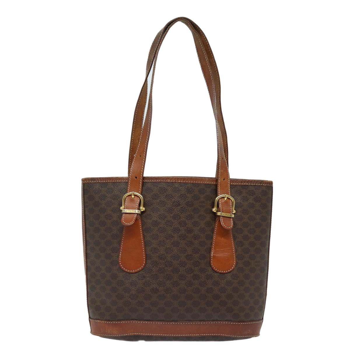 CELINE Macadam Canvas Tote Bag PVC Leather Brown Auth mr371 - 0