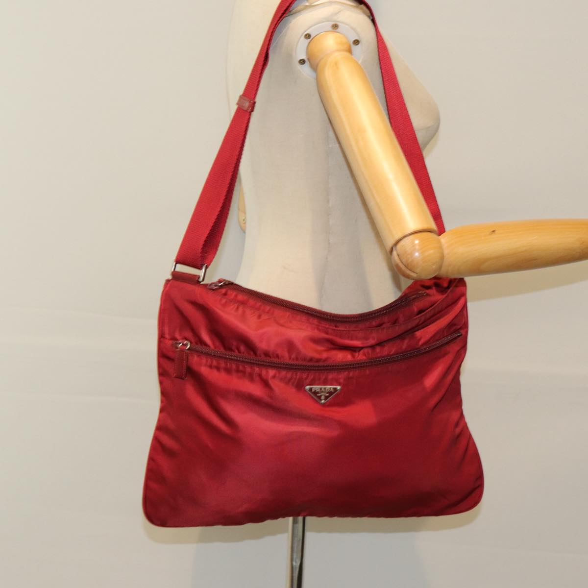 PRADA Shoulder Bag Nylon Red Auth mr372