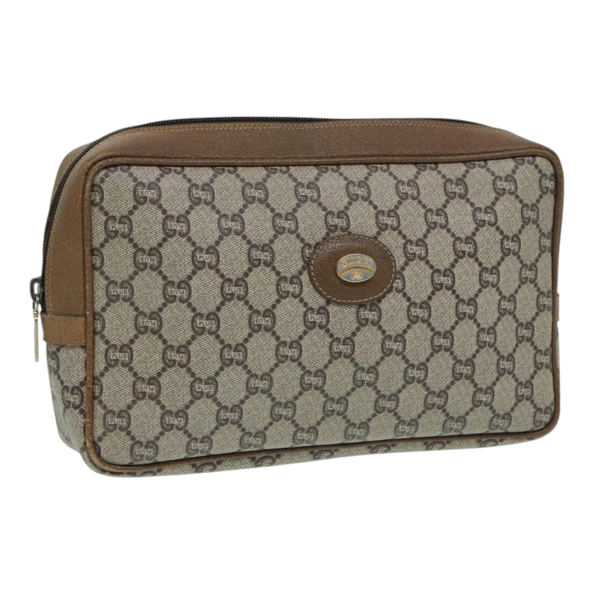 GUCCI GG Plus Supreme Clutch Bag PVC Beige Auth mr376