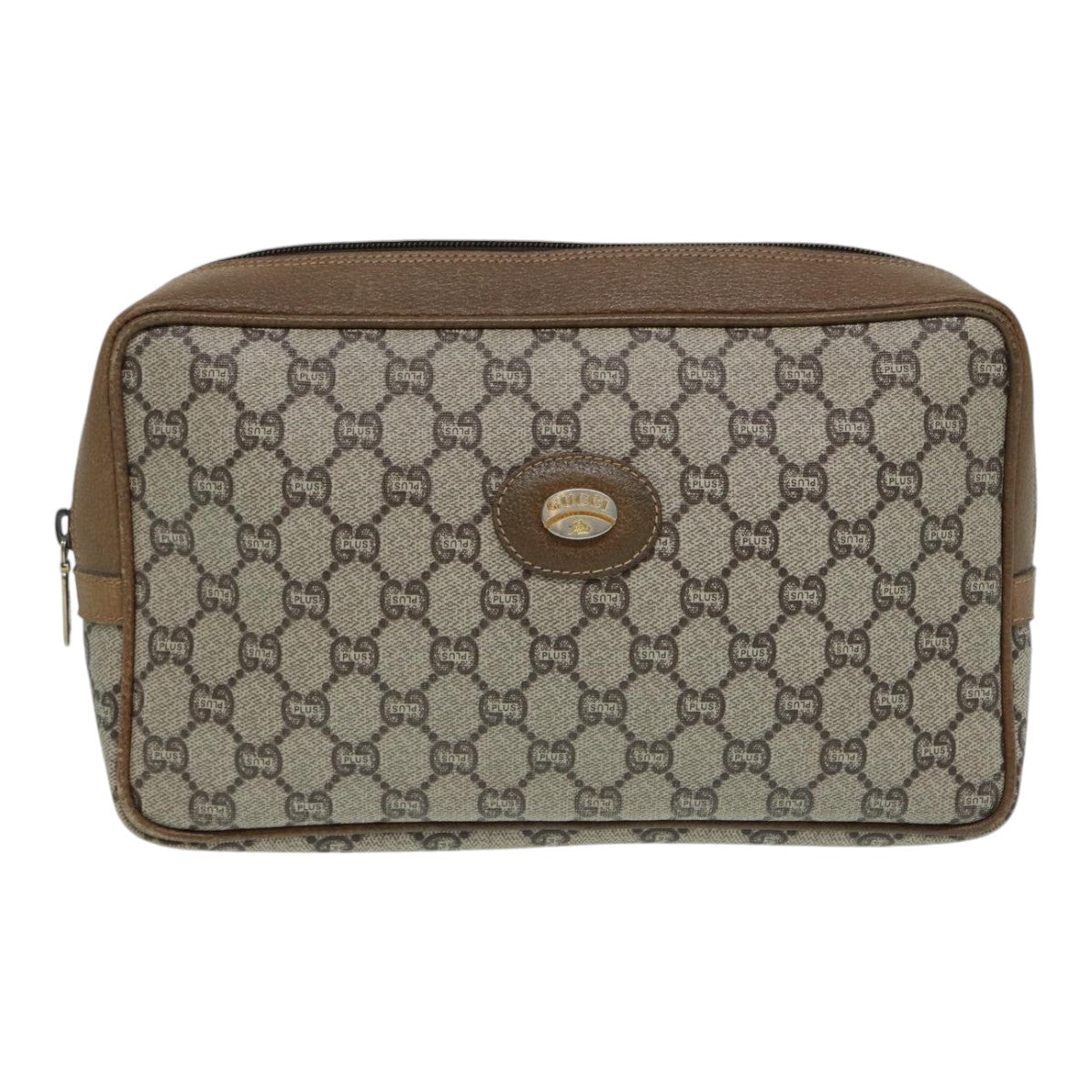 GUCCI GG Plus Supreme Clutch Bag PVC Beige Auth mr376