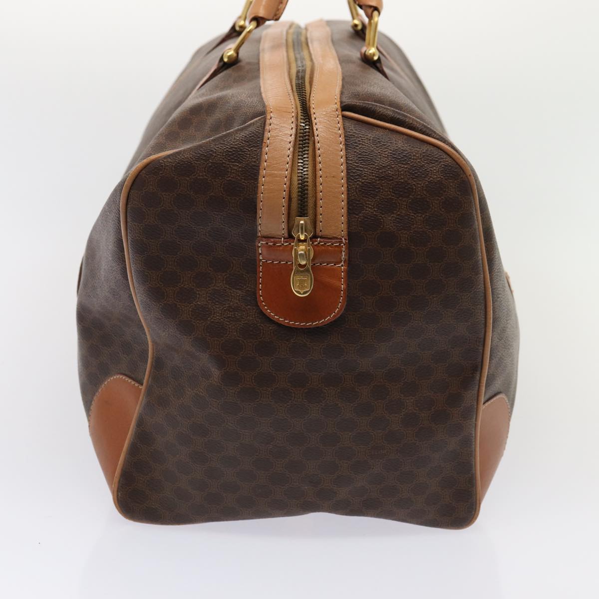 CELINE Macadam Canvas Boston Bag PVC Leather Brown Auth mr379