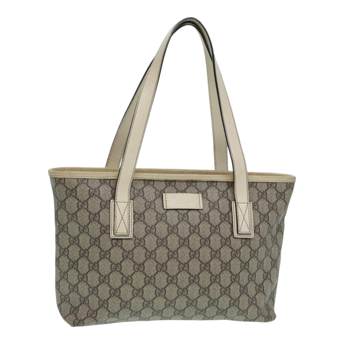 GUCCI GG Supreme Hand Bag PVC Leather Beige 211138 Auth mr392