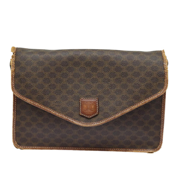 CELINE Macadam Canvas Shoulder Bag PVC Leather Brown Auth mr393