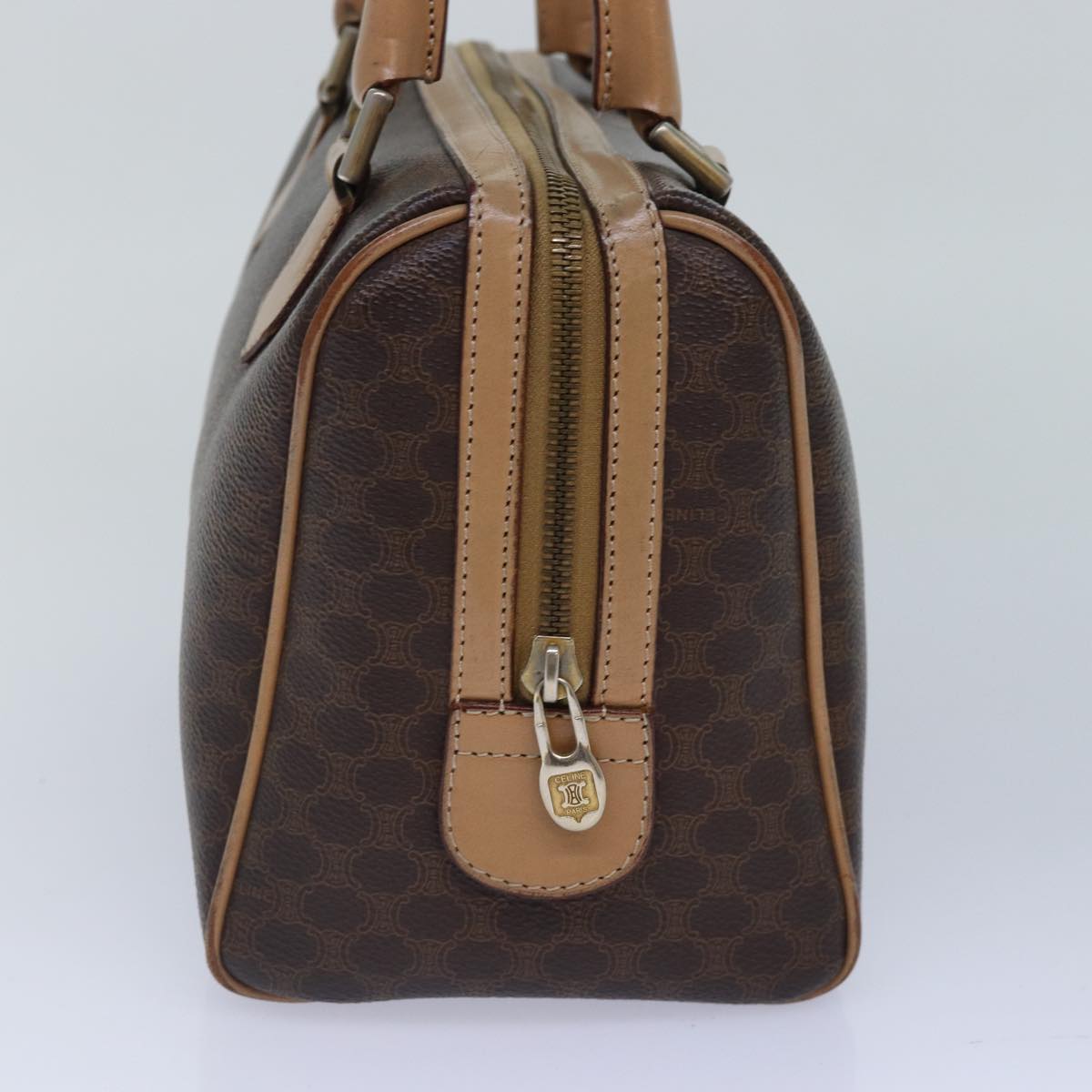 CELINE Macadam Canvas Hand Bag PVC Leather Brown Gold Auth mr404