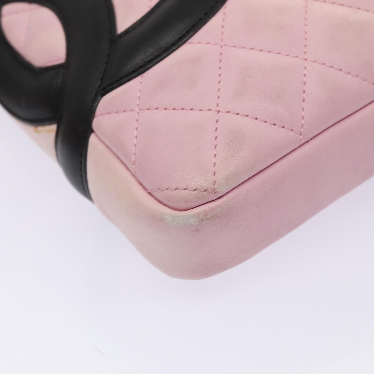 CHANEL Cambon Line Shoulder Bag Leather Pink Black CC Auth mr414