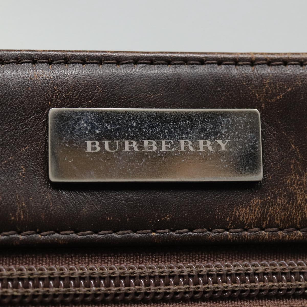 BURBERRY Nova Check Shoulder Bag Canvas Leather Beige Brown Silver Auth mr422