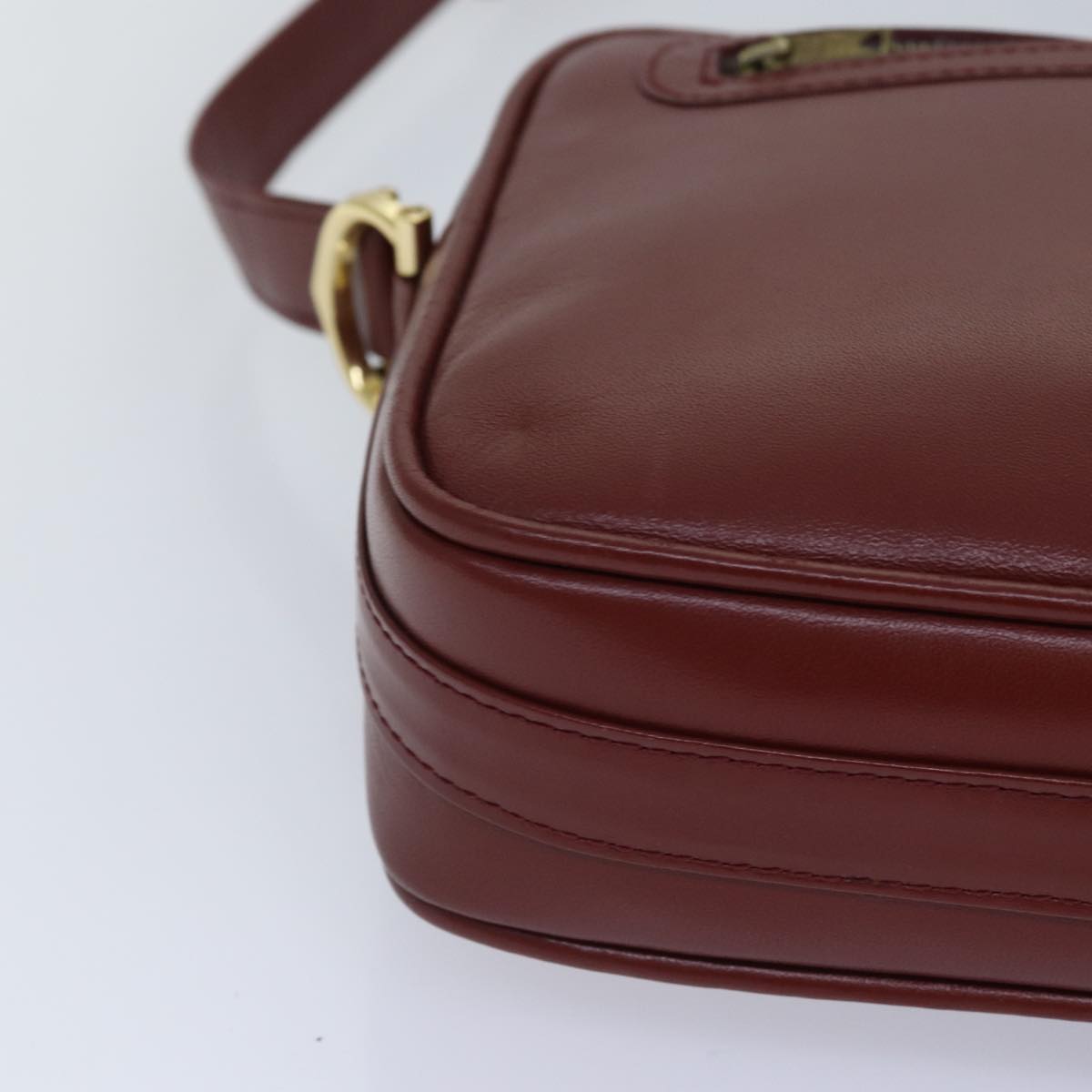 CARTIER Must Line Shoulder Bag Leather Bordeaux Gold Auth mr425