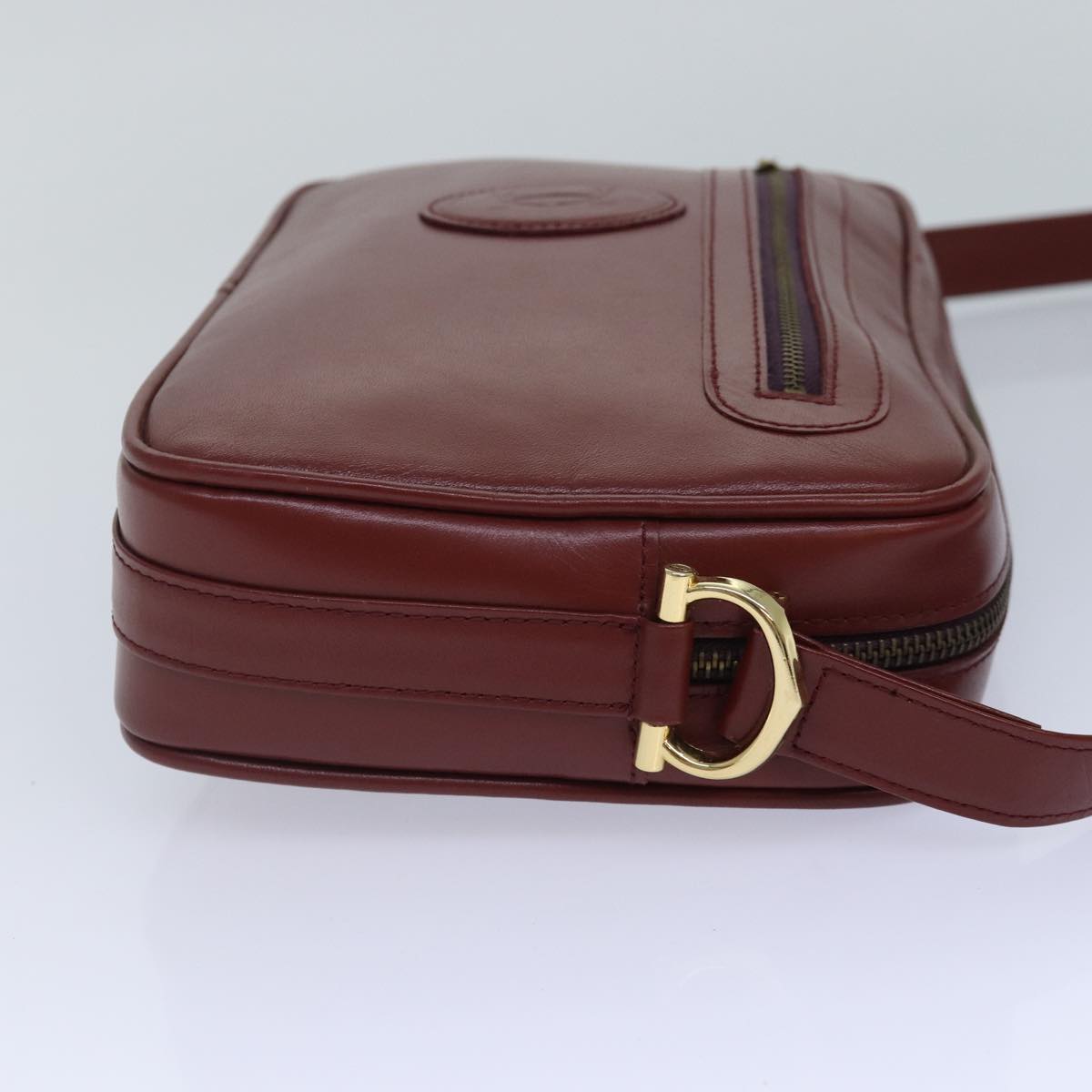 CARTIER Must Line Shoulder Bag Leather Bordeaux Gold Auth mr425