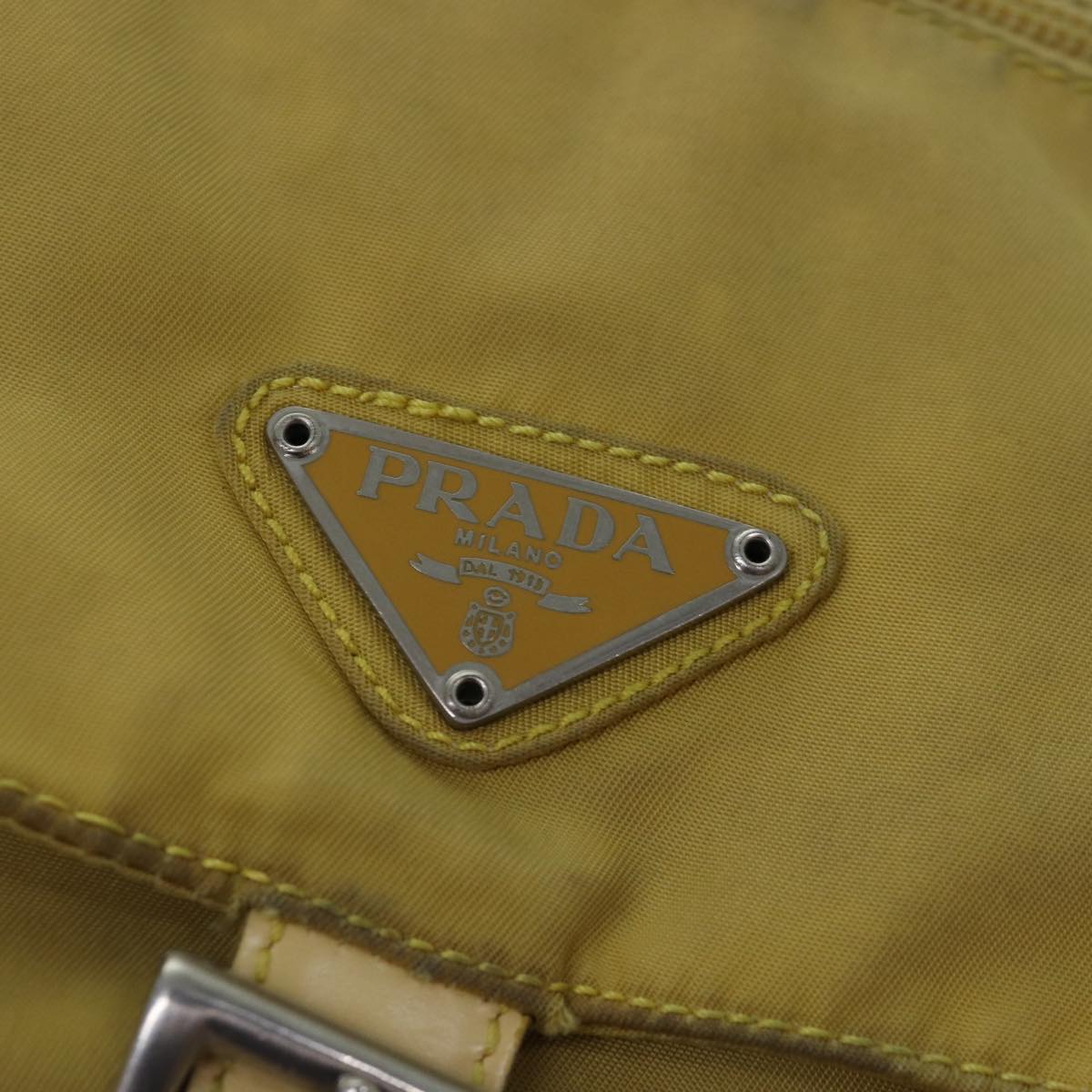 PRADA Shoulder Bag Nylon Beige Silver Auth mr429