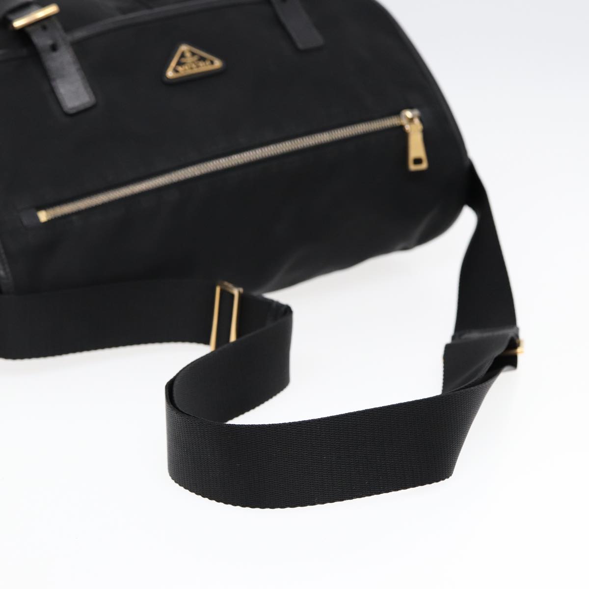 PRADA Shoulder Bag Nylon Black Gold Auth mr431