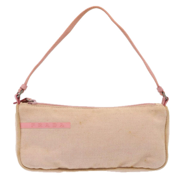 PRADA Sports Accessory Pouch Canvas Pink Silver Auth mr441