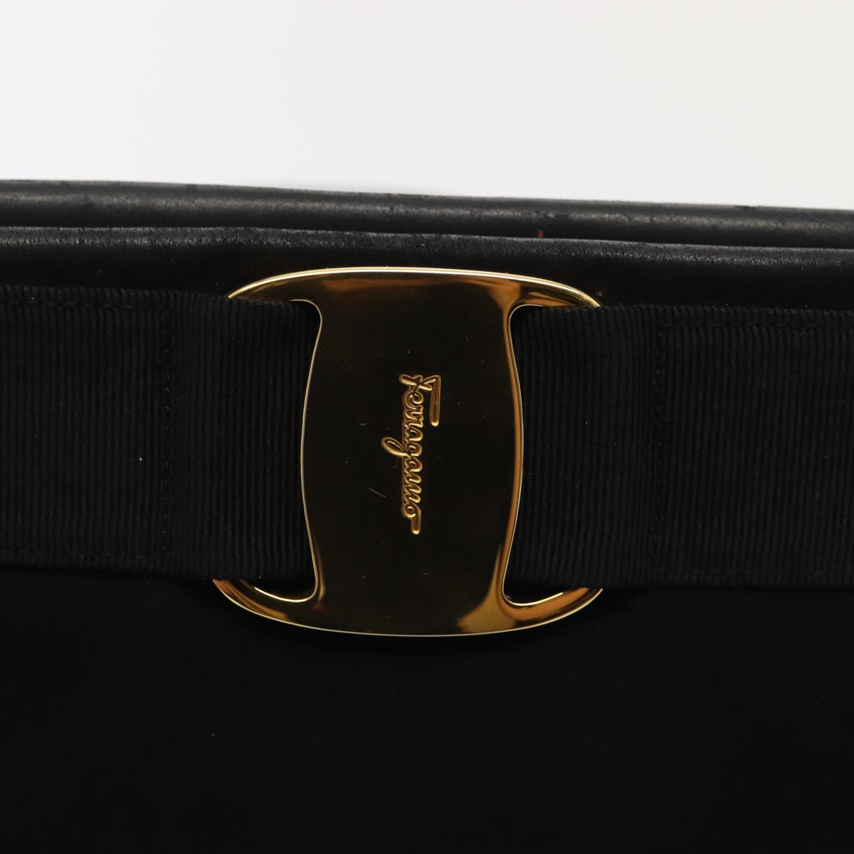 Salvatore Ferragamo Shoulder Bag Suede Leather Black Gold Auth mr442