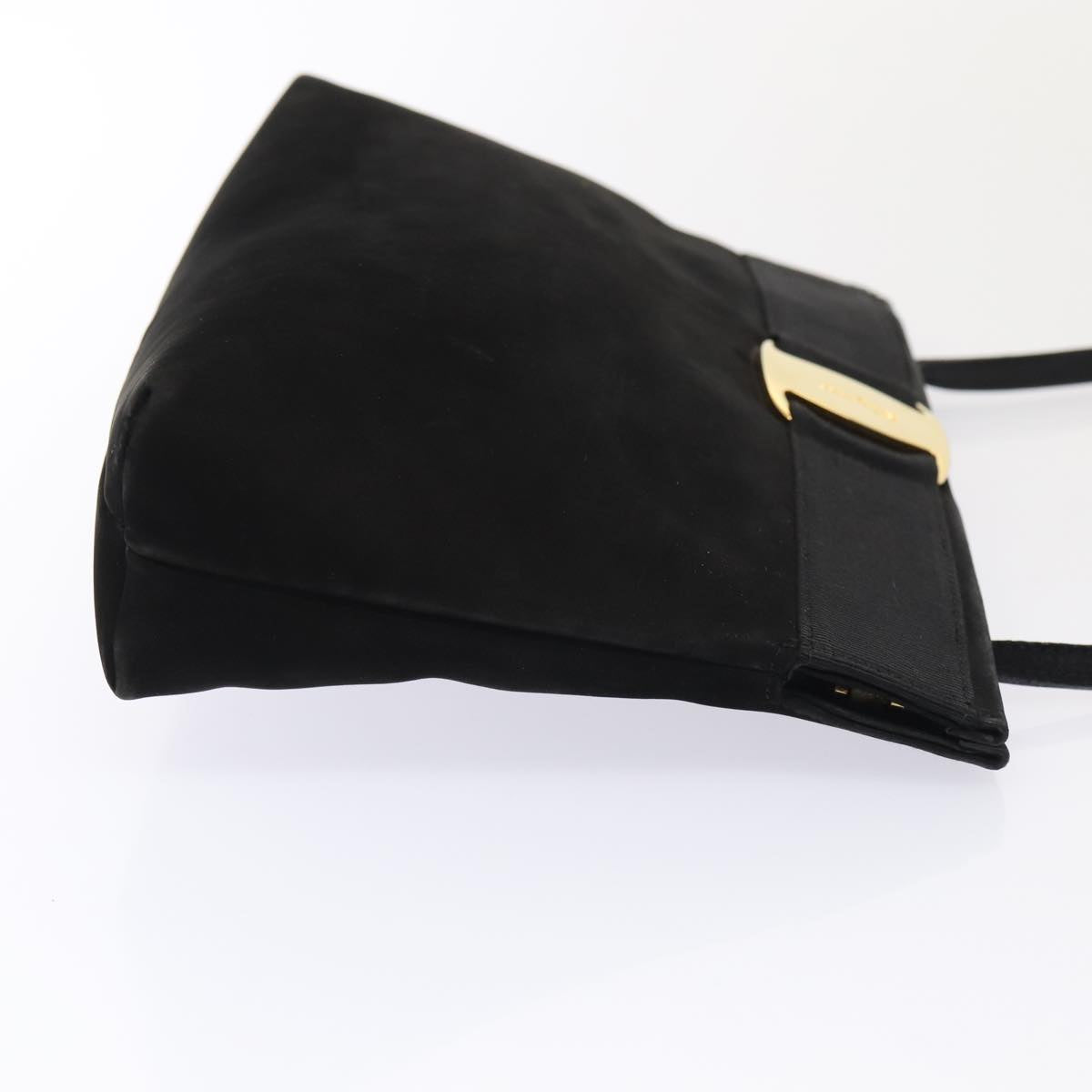 Salvatore Ferragamo Shoulder Bag Suede Leather Black Gold Auth mr442