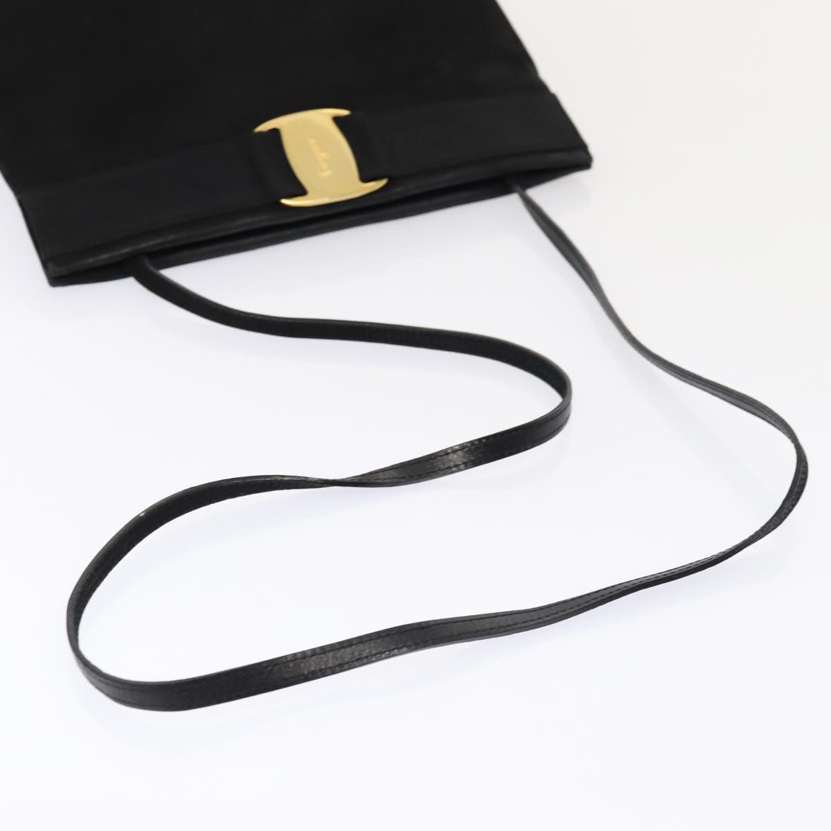 Salvatore Ferragamo Shoulder Bag Suede Leather Black Gold Auth mr442