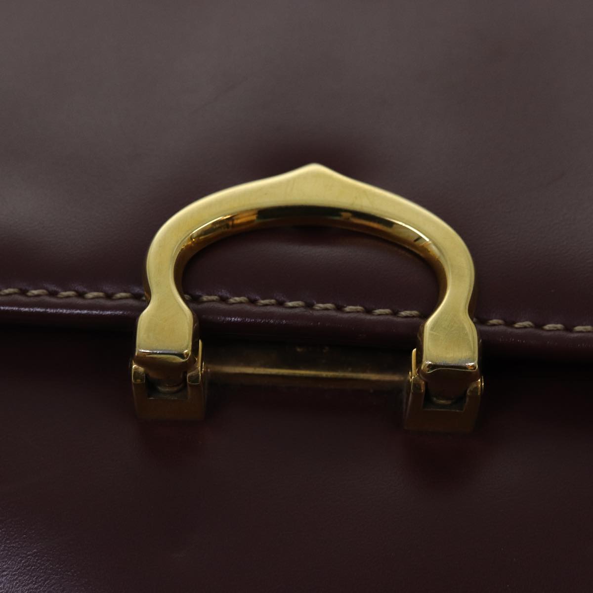 CARTIER Shoulder Bag Leather Bordeaux Gold Auth mr444