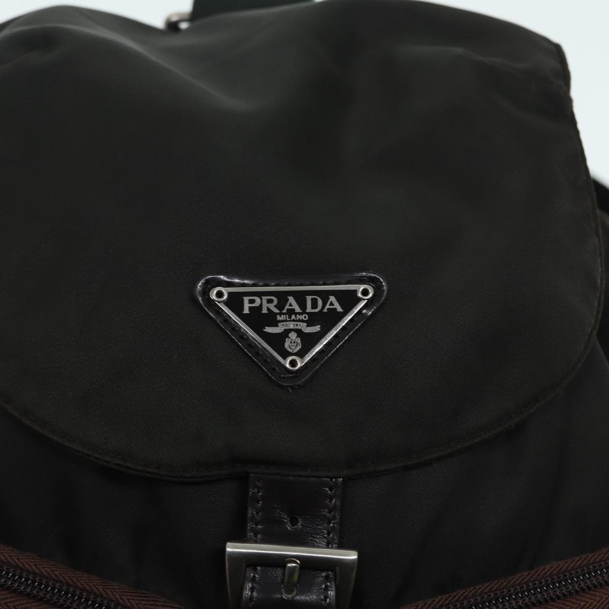 PRADA Backpack Nylon Khaki Silver Auth mr446