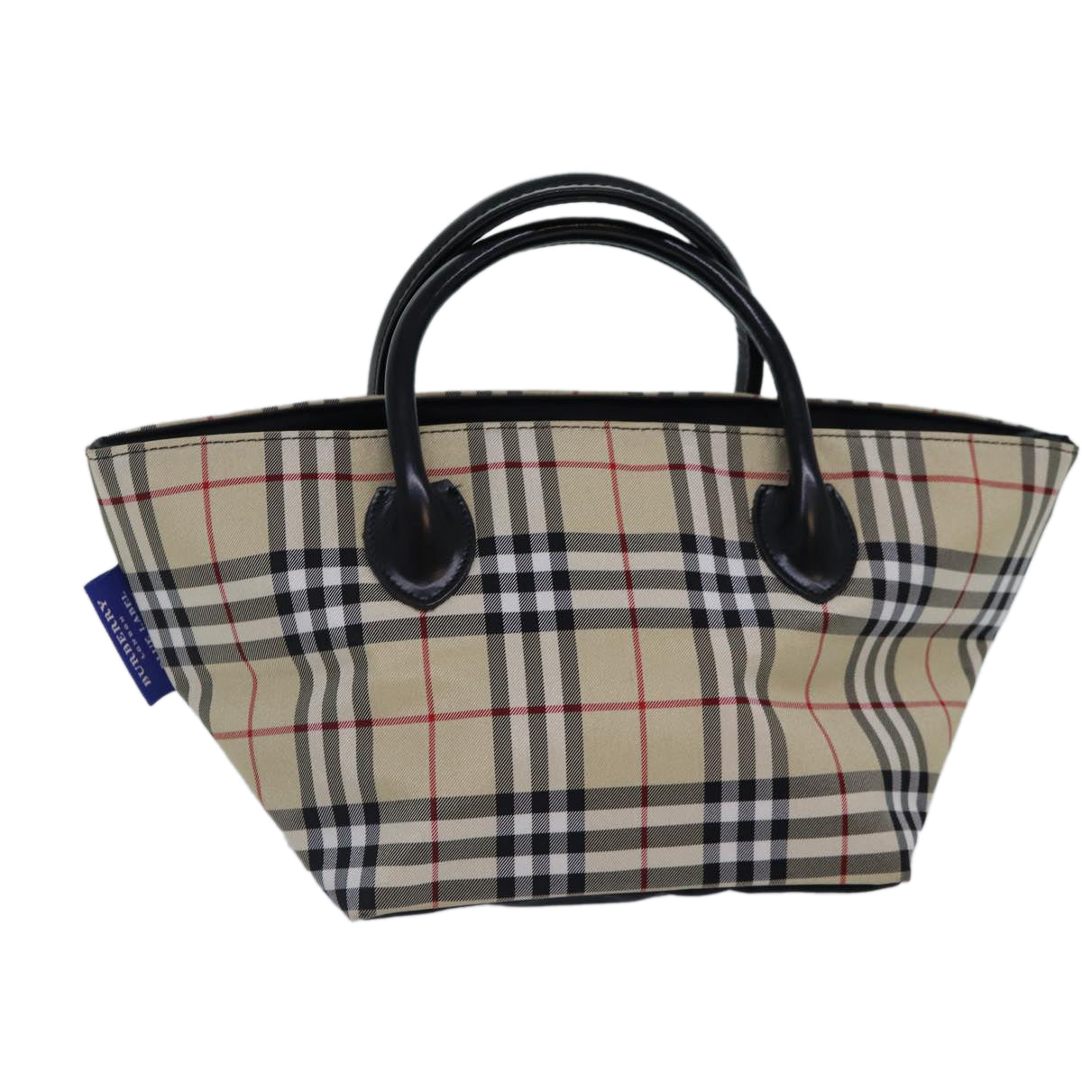 BURBERRY Nova Check Blue Label Hand Bag Nylon Beige Silver Auth mr449