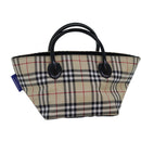 BURBERRY Nova Check Blue Label Hand Bag Nylon Beige Silver Auth mr449-1
