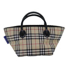 BURBERRY Nova Check Blue Label Hand Bag Nylon Beige Silver Auth mr449-13