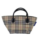 BURBERRY Nova Check Blue Label Hand Bag Nylon Beige Silver Auth mr449-2