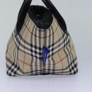 BURBERRY Nova Check Blue Label Hand Bag Nylon Beige Silver Auth mr449-4