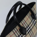 BURBERRY Nova Check Blue Label Hand Bag Nylon Beige Silver Auth mr449-6
