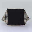 BURBERRY Nova Check Blue Label Hand Bag Nylon Beige Silver Auth mr449-5