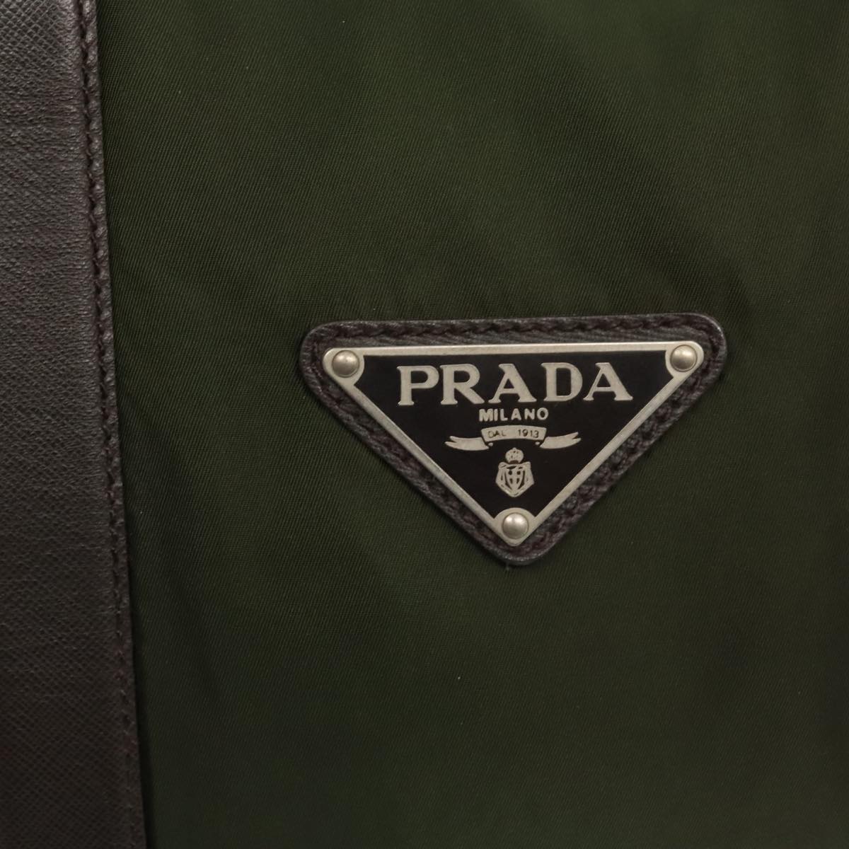 PRADA Boston Bag Nylon Khaki Brown Silver Auth mr452