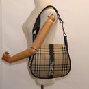 Burberrys Nova Check Shoulder Bag Canvas Beige Black Silver Auth mr460-28