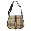 Burberrys Nova Check Shoulder Bag Canvas Beige Black Silver Auth mr460-13