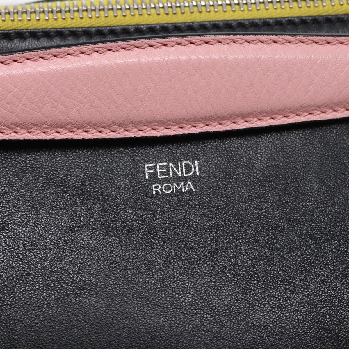 FENDI By The Way Medium Hand Bag Leather 2way Black Silver Auth mr464