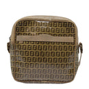 FENDI Zucchino Canvas Shoulder Bag Beige Auth mr470-13