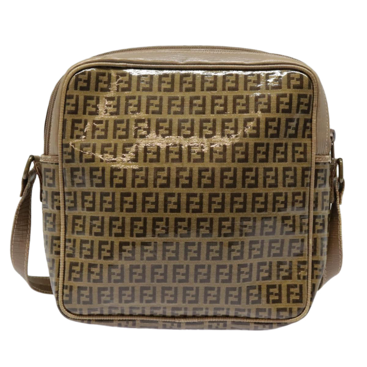 FENDI Zucchino Canvas Shoulder Bag Beige Auth mr470 - 0