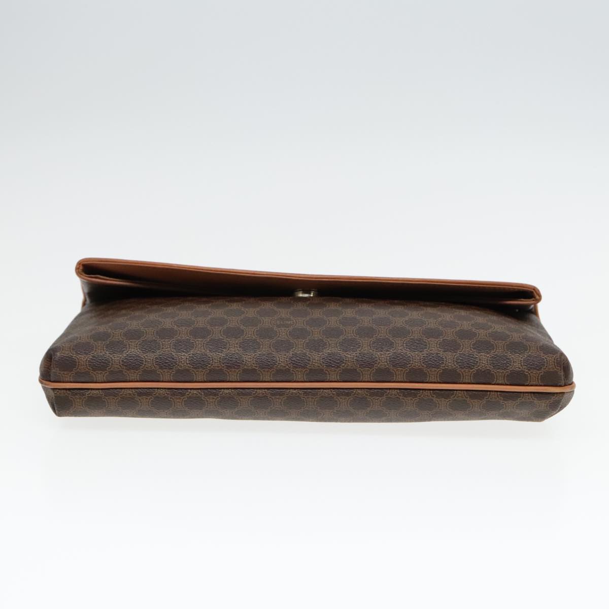 CELINE Macadam Canvas Clutch Bag PVC Leather Brown Gold Auth mr474